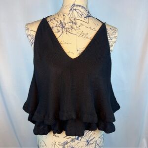 Free People Black Ruffle Rayon Tank RN 68170 US Women Size XS